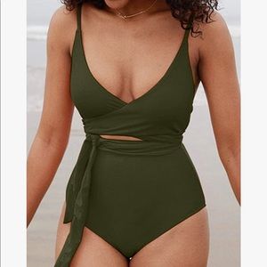 NWOT ESONLAR Olive Green Wrap Tie V-Neck Swimsuit